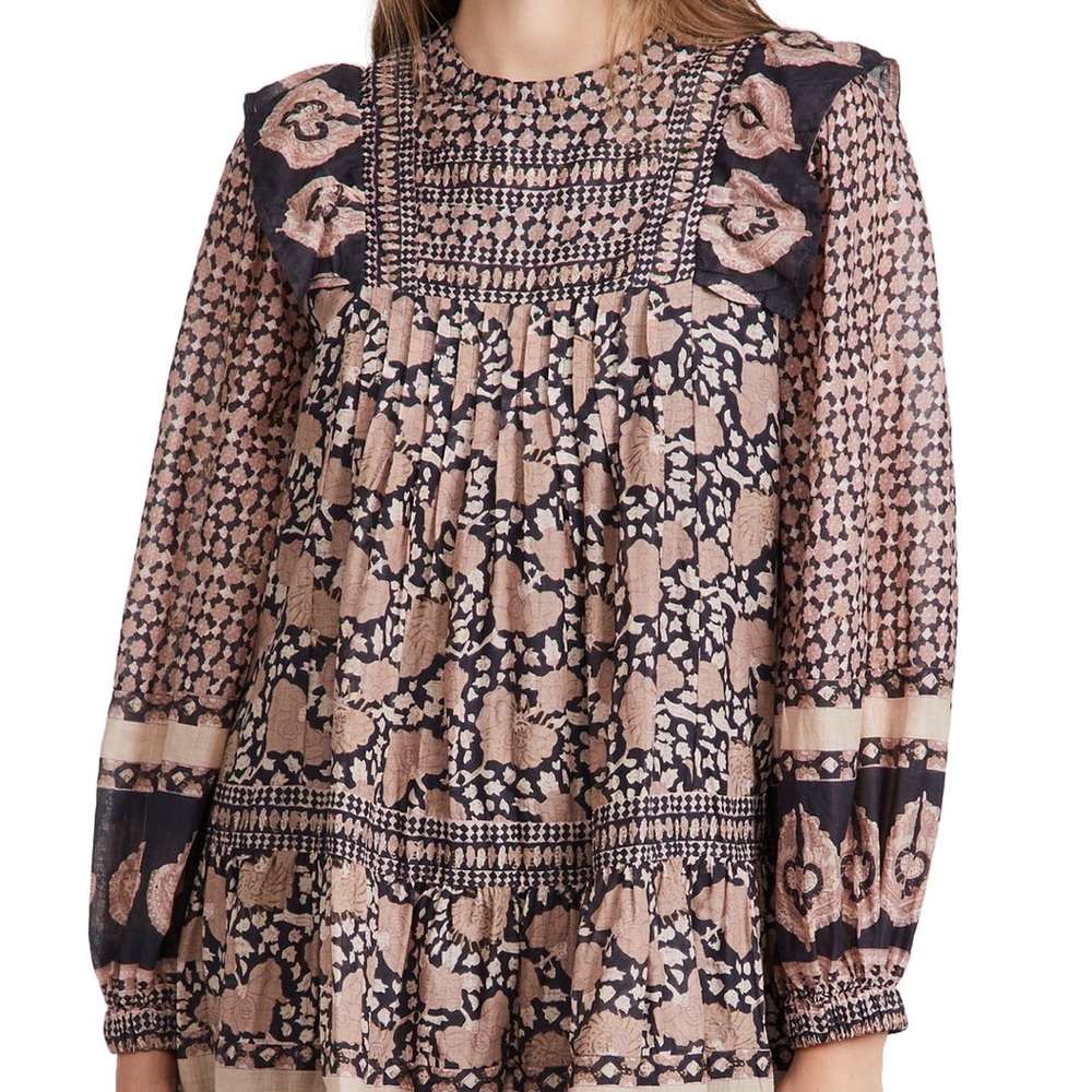 Sea New York Margo Floral Print Cotton Mini Dress Ruffle Pintuck
